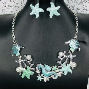 HP🏆Stunning Seascape Ocean Necklace + Earrings Set